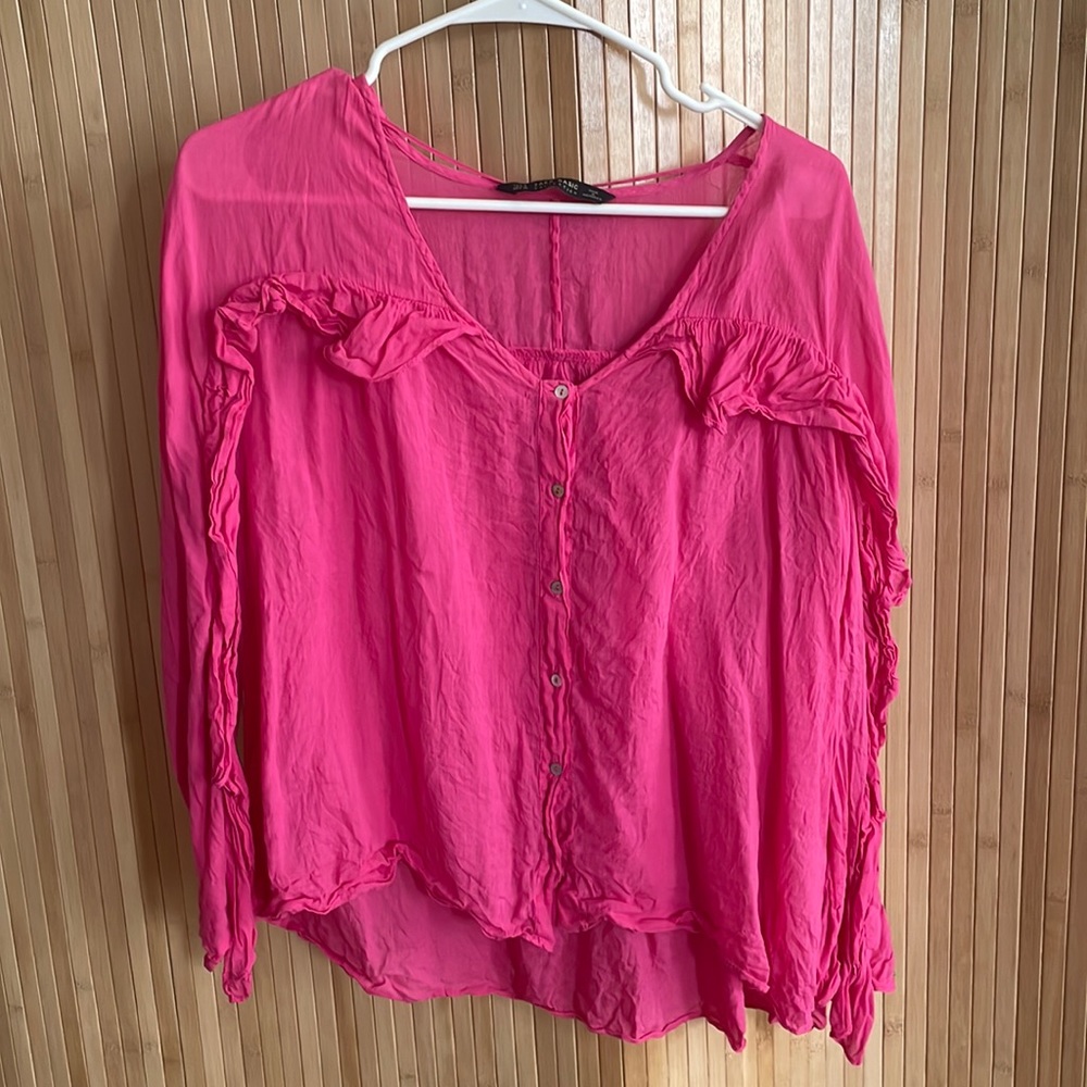 Pink Zara blouse with ruffle details